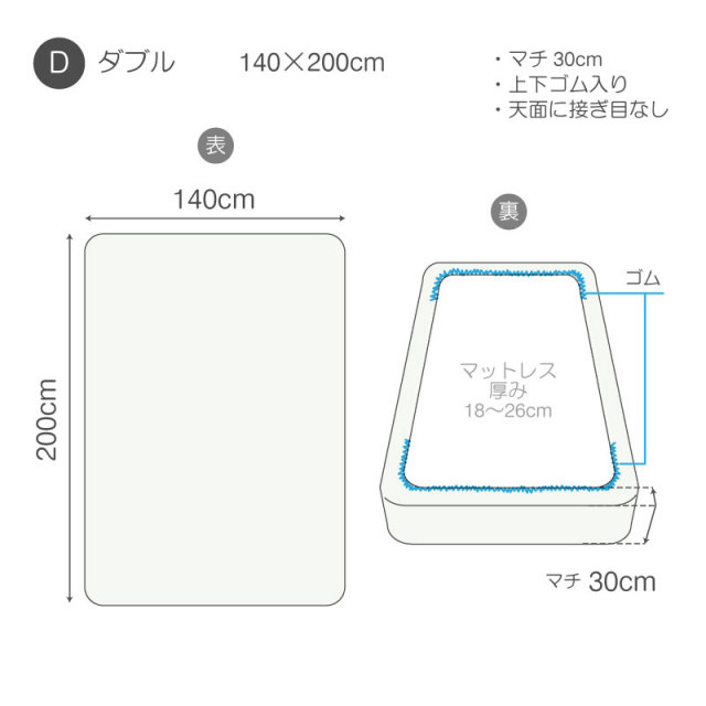 コットンフランネル　ボックスシーツD　サイズ
