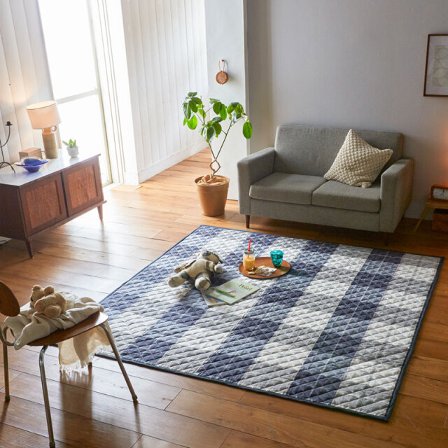 Fab the Home】アクロス/ネイビー キルトラグ 190×190cm コットン 先
