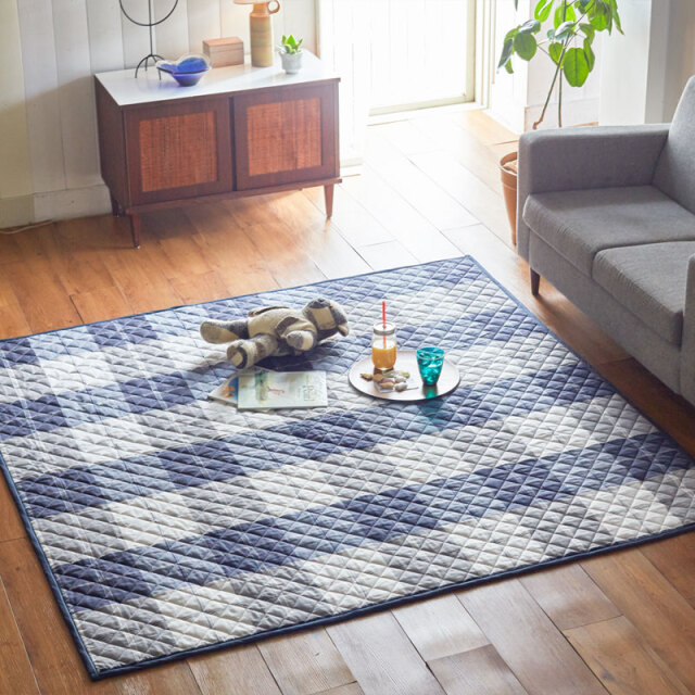 Fab the Home】アクロス/ネイビー キルトラグ 190×190cm コットン 先