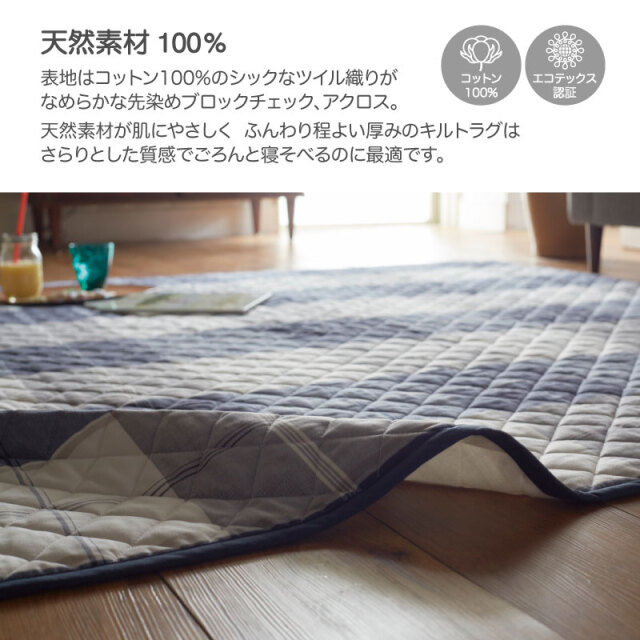 アクロス/ネイビー　キルトラグ　説明