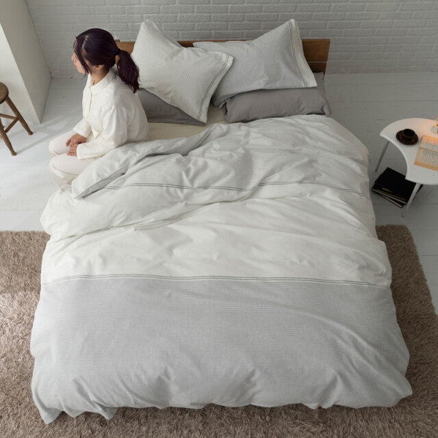 シャルレ、光電子入り掛け布団カバー Fab the Home】 レヴィ/ホワイト×グレイ 掛け布団カバー ダブル