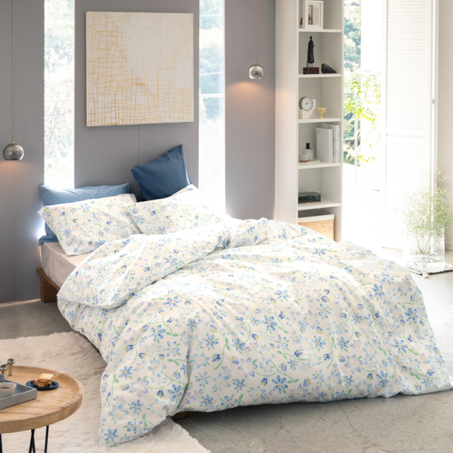 生地柄　掛け布団 Fab the Home】ピュアリー/ブルー 掛け布団カバー ダブル 染料