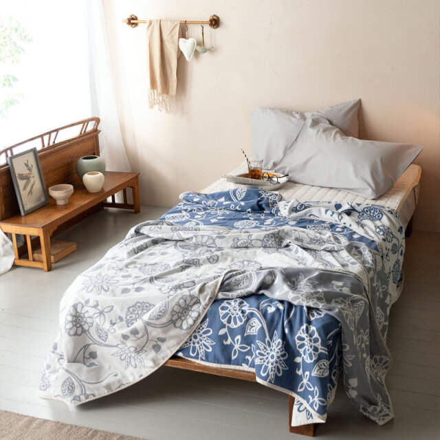 Fab the Home】 エイジア ガーゼケット シングル 2重織 /インディゴ