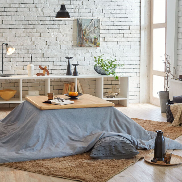 ヘリンボーンニット/フェザーグレイ　こたつ布団カバー