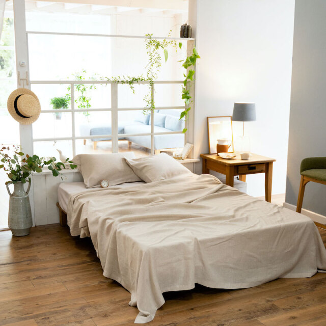 新品 マルチカバー リトアニア 麻100% ナチュラル プレウォッシュリネン