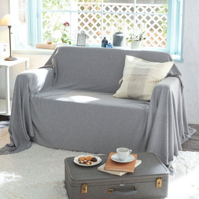 Fab the Home】ヘリンボーンニット/フェザーグレイ マルチカバー 210