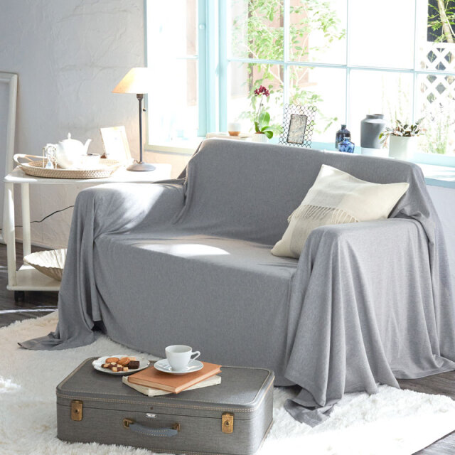 Fab the Home】ヘリンボーンニット/フェザーグレイ マルチカバー 210