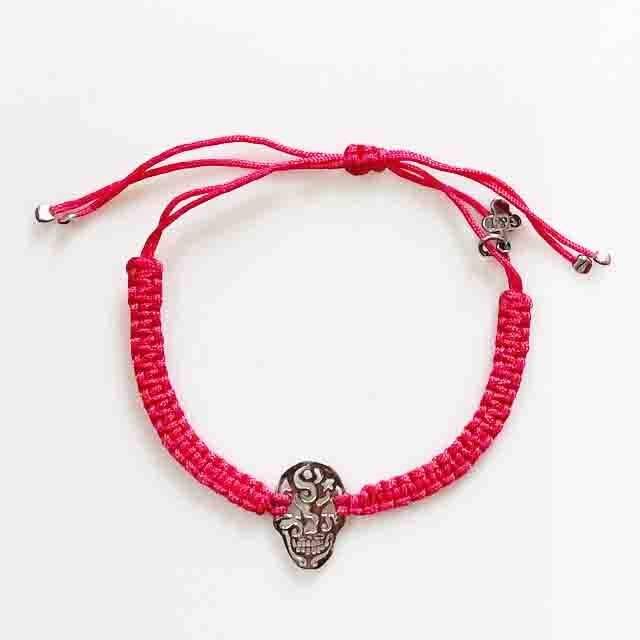 【訳アリ商品】Gag et Lou/Bracelet skull Silver on color polyester link Color/Fushia