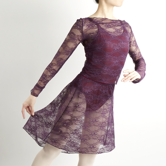 バレエ　フラワーレース 半袖トップス バーガンディ ピンク Ballet Rosa〈バレエローザ〉 KYOKO(キョウコ) レーストップス