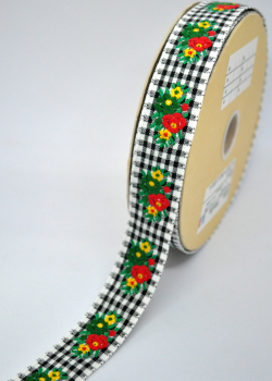 可愛いギンガムチェックとお花のフランスリボンです【メール便可】