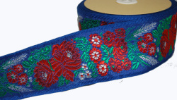 ハンガリーの民族衣装、マチョー柄の刺繍の幅広リボンですです7Cm幅（５０Cm単位の販売になります）【メール便可】