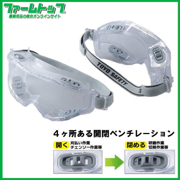 トーヨー　防じんメガネ　No1292 日本製　くもり止め加工レンズ　開閉ベンチレーション付き