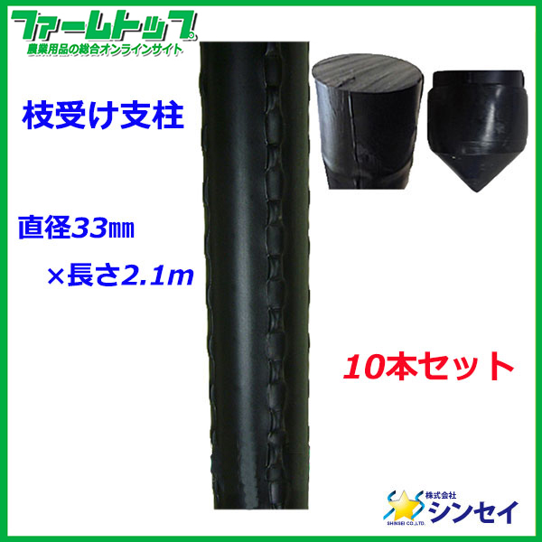 【法人様配送限定・個人宅配送不可】シンセイ　枝受け支柱　直径33mm×2.1m　10本セット　果樹の枝受け　イボ付き