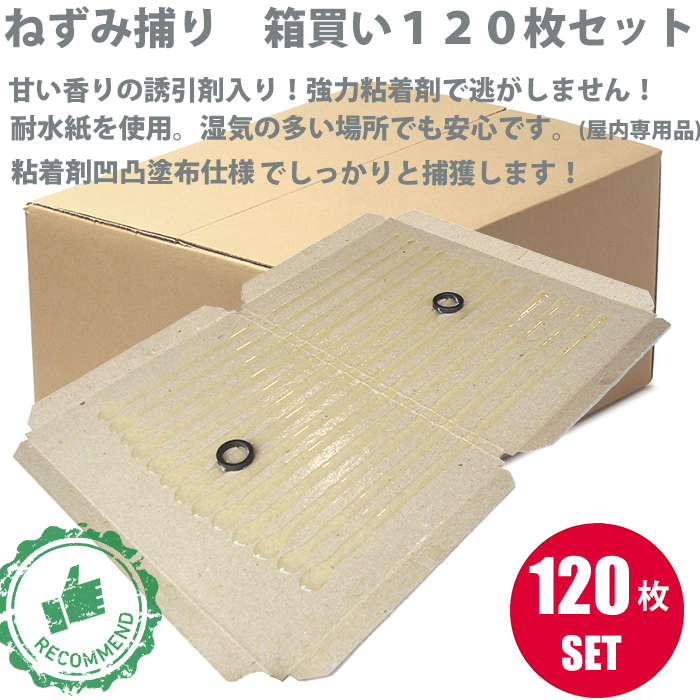ネズミ捕り粘着シート 耐水紙使用　あま～い香りの誘引剤入り　箱売り　120枚セット　ねずみとり　