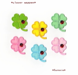 てんとう虫とクローバーのアイロンワッペン【Ｓ/Ｍ/Ｌ】