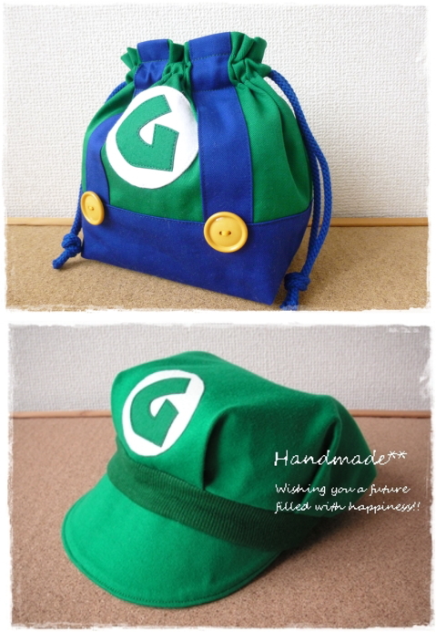 かわいいオリジナル巾着と帽子にアルファベットワッペン*ファーニー