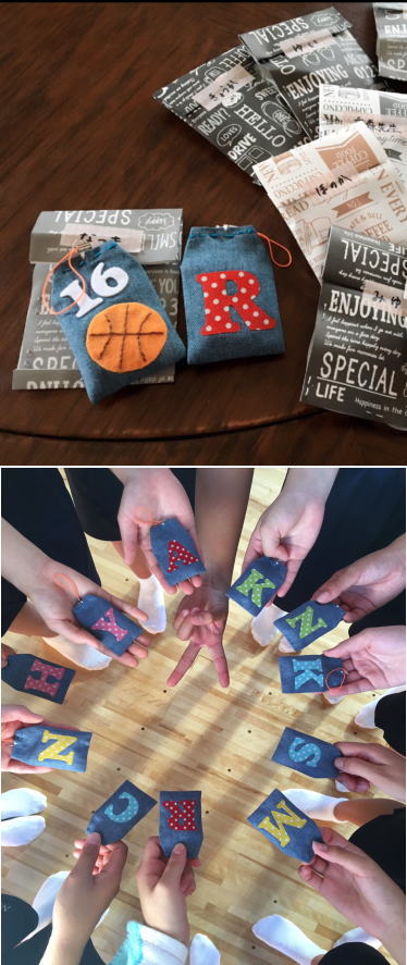 手作りのお守りにドットのイニシャルワッペン*ファーニー