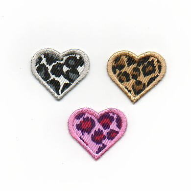アニマル豹柄*レオパード柄ハートのアイロンワッペン*ヒョウ柄アップリケ