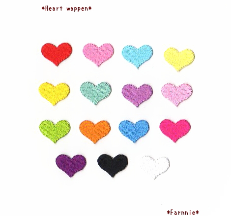 ハートの刺繍アイロンワッペン【ミニミニ/ミニ/レギュラー】