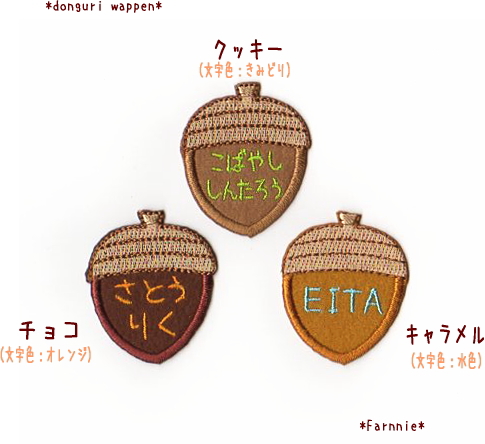 大】どんぐりのお名前アイロンワッペン【セミオーダー】