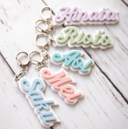 マカロンカラーの３Ｄネームキーホルダー☆パステルアクキー【セミオーダー】※8文字まで・スペース記号不可・頭文字のみ大文字※