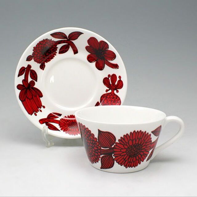 【復刻版】Gustavsberg(グスタフスベリ)｜Red Aster (レッドアスター) ティーカップ＆ソーサー