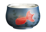 錫漆紀州蒔絵ぐい呑み　金魚　blue