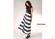 太ボーダー柄マキシ丈ワンピース