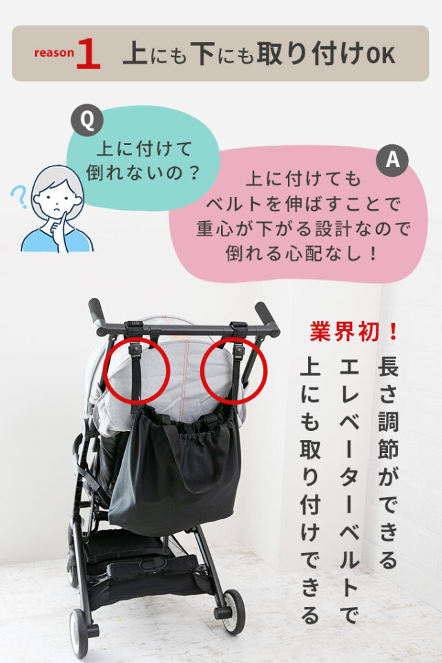 上にも付けれる ベビーカーアンダーバッグ