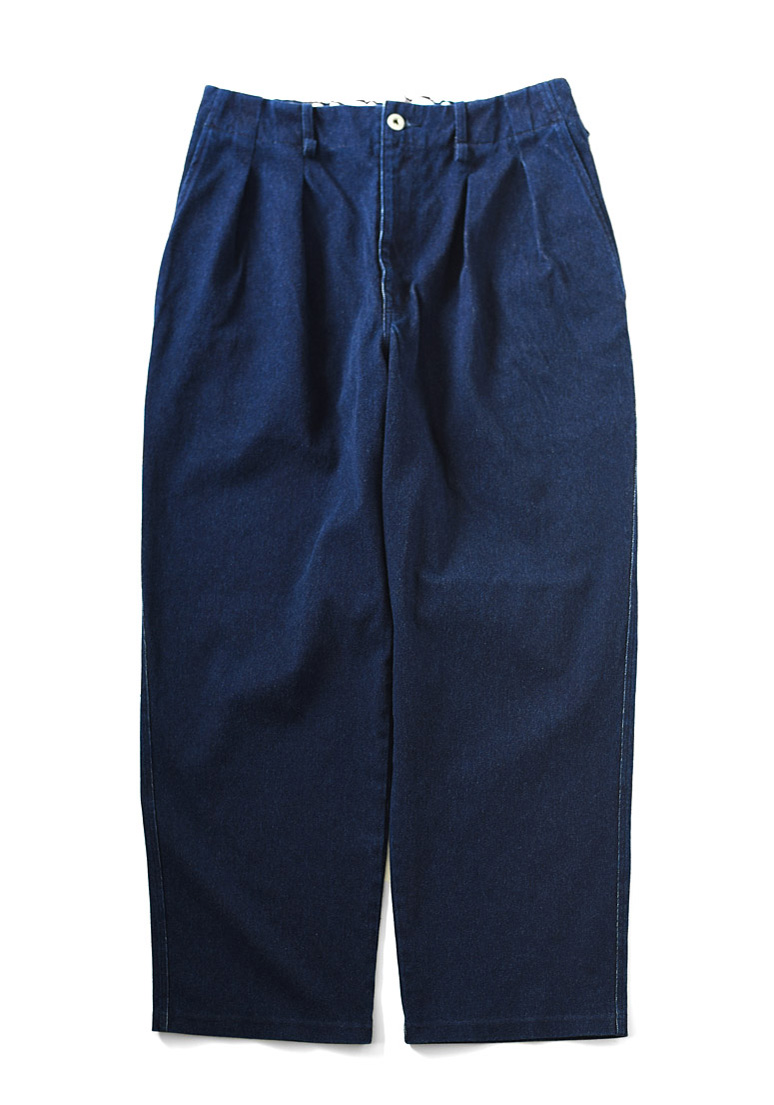 CURLY - KNIT DENIM 2 TUCK EZ WIDE PANTS - Indigo