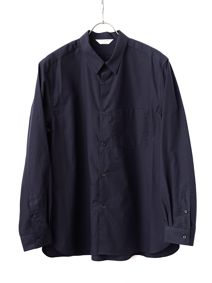 STILL BY HAND -  Regular Collar Shirt - Navy Stripe