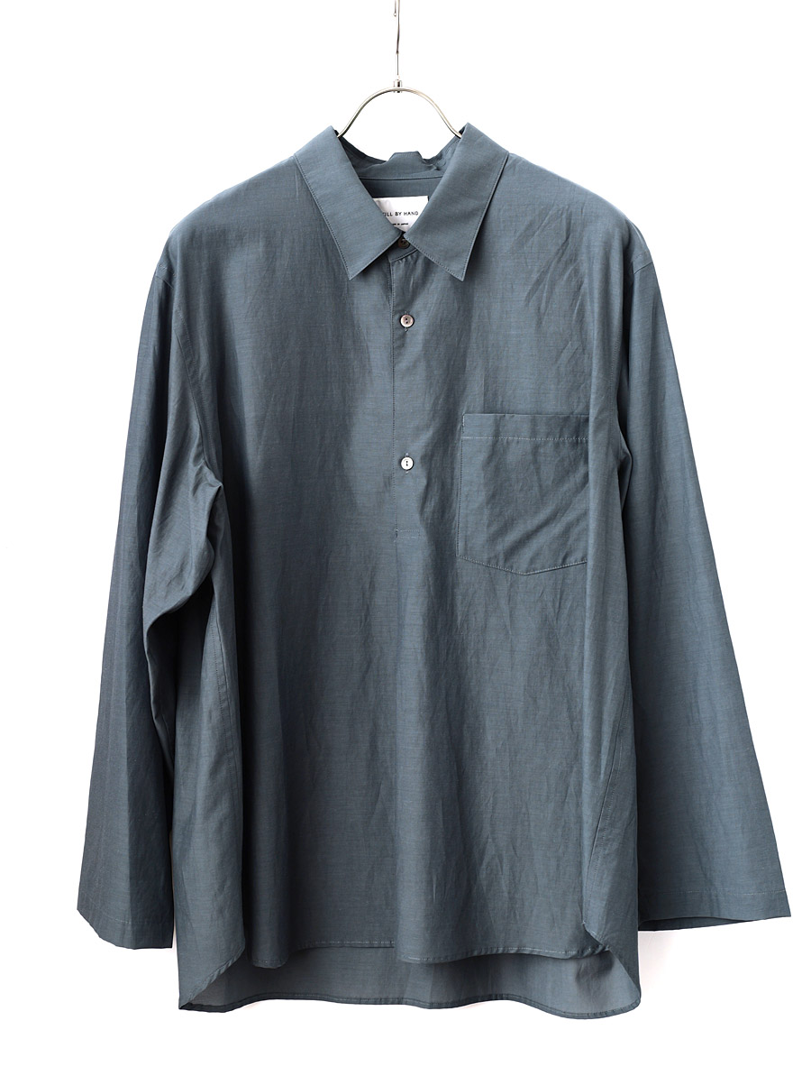 STILL BY HAND -  Cupro Mixed Pullover Shirt - Blue Gray