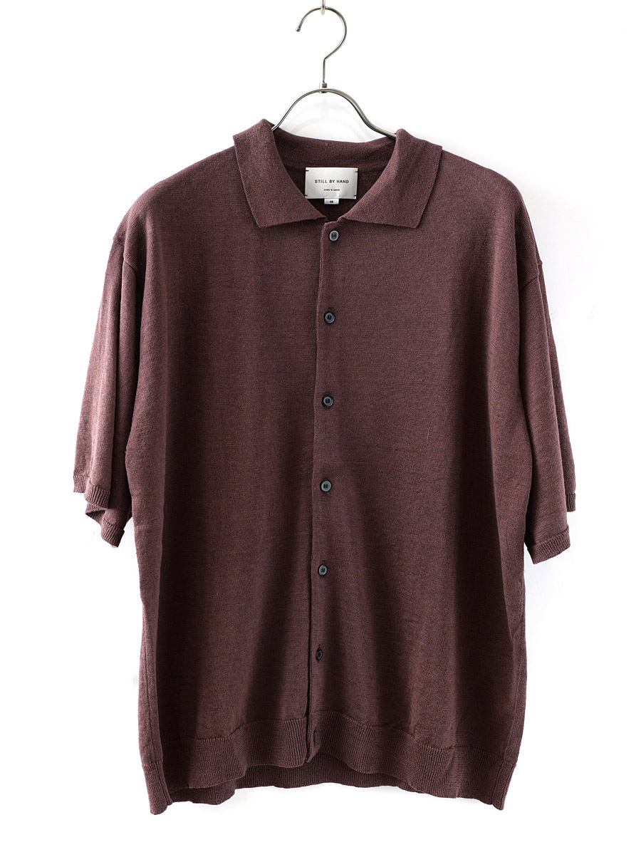 STILL BY HAND - Linen/Cotton Half Sleeve Knit Cardigan - Bordeaux