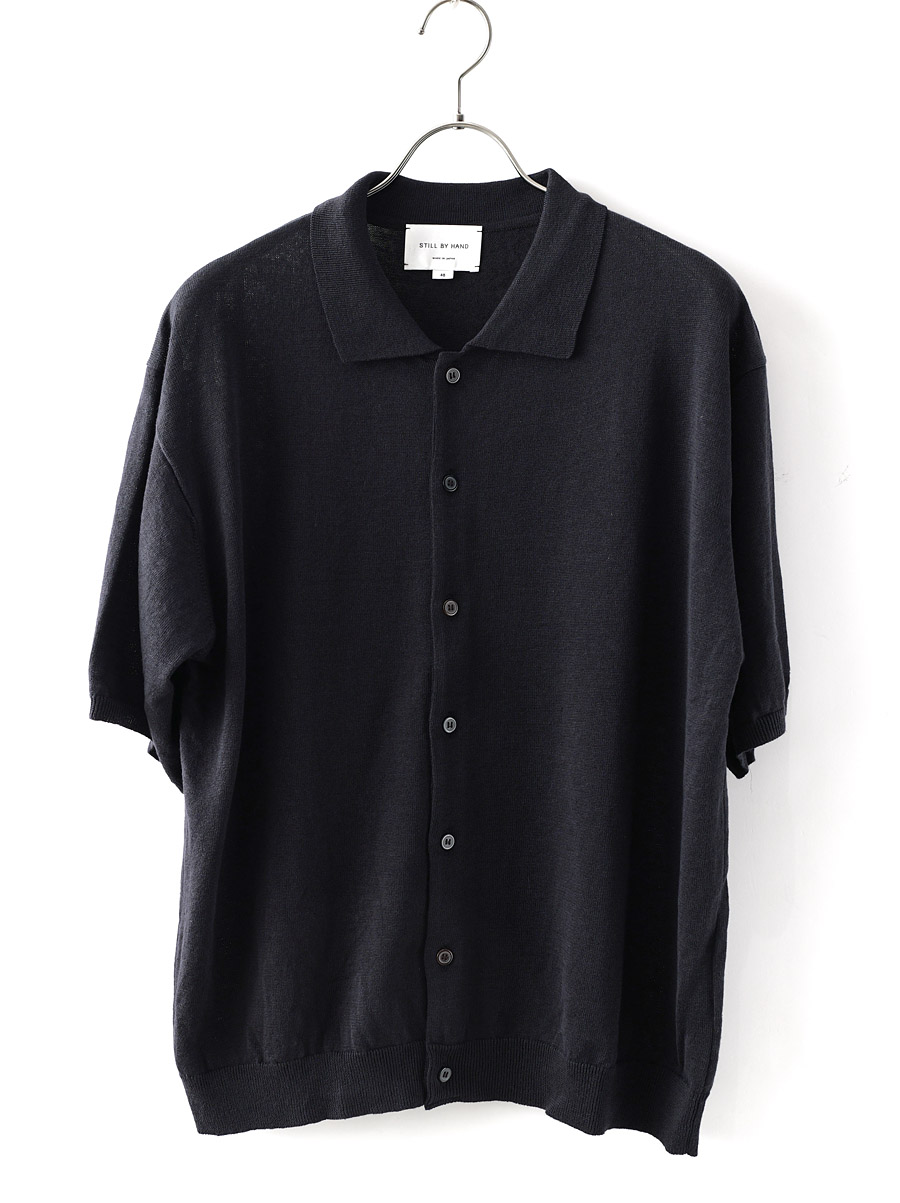STILL BY HAND - Linen/Cotton Half Sleeve Knit Cardigan - Ink Black