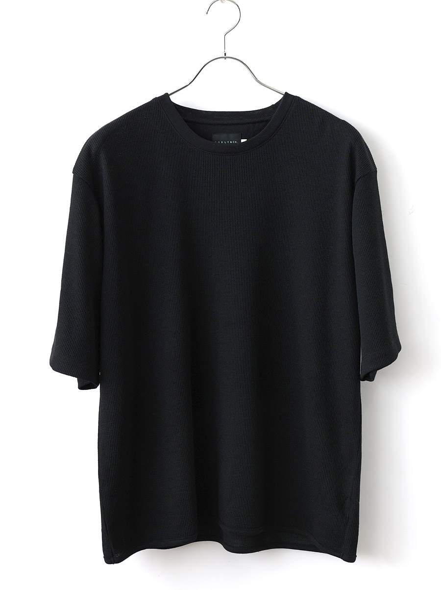 CURLY BLACK - PRIME WOOL WAFFLE TEE - Black