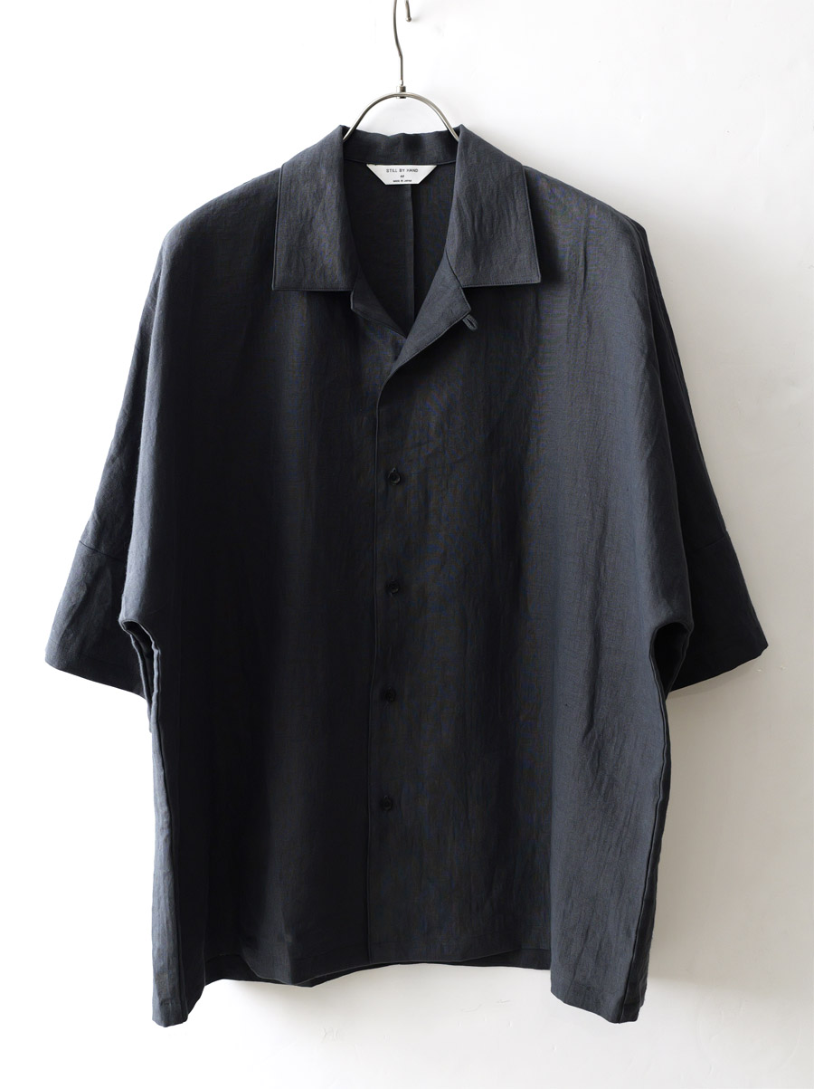 STILL BY HAND - Linen Dolman Sleeve Shirts - Blue Charcoal