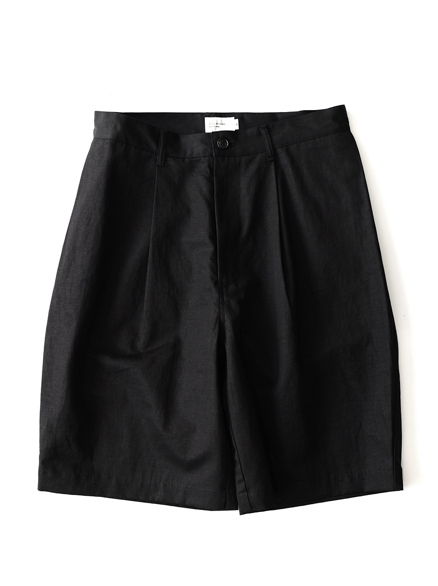 STILL BY HAND - Linen Mixed Wide Shorts -Black