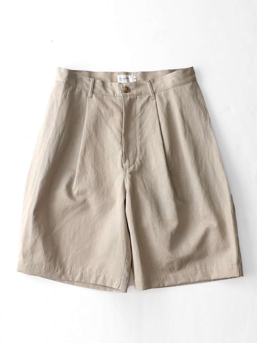 STILL BY HAND - Linen Mixed Wide Shorts - Taupe