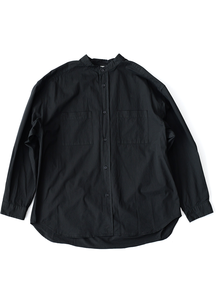 STILL BY HAND - Garment-dye Band Collar Shirt - Ink Black
