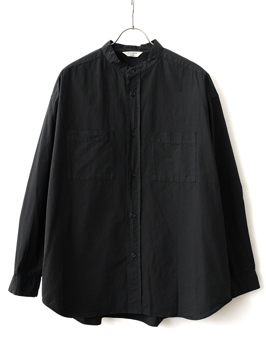 STILL BY HAND - Garment-dye Band Collar Shirt - Ink Black