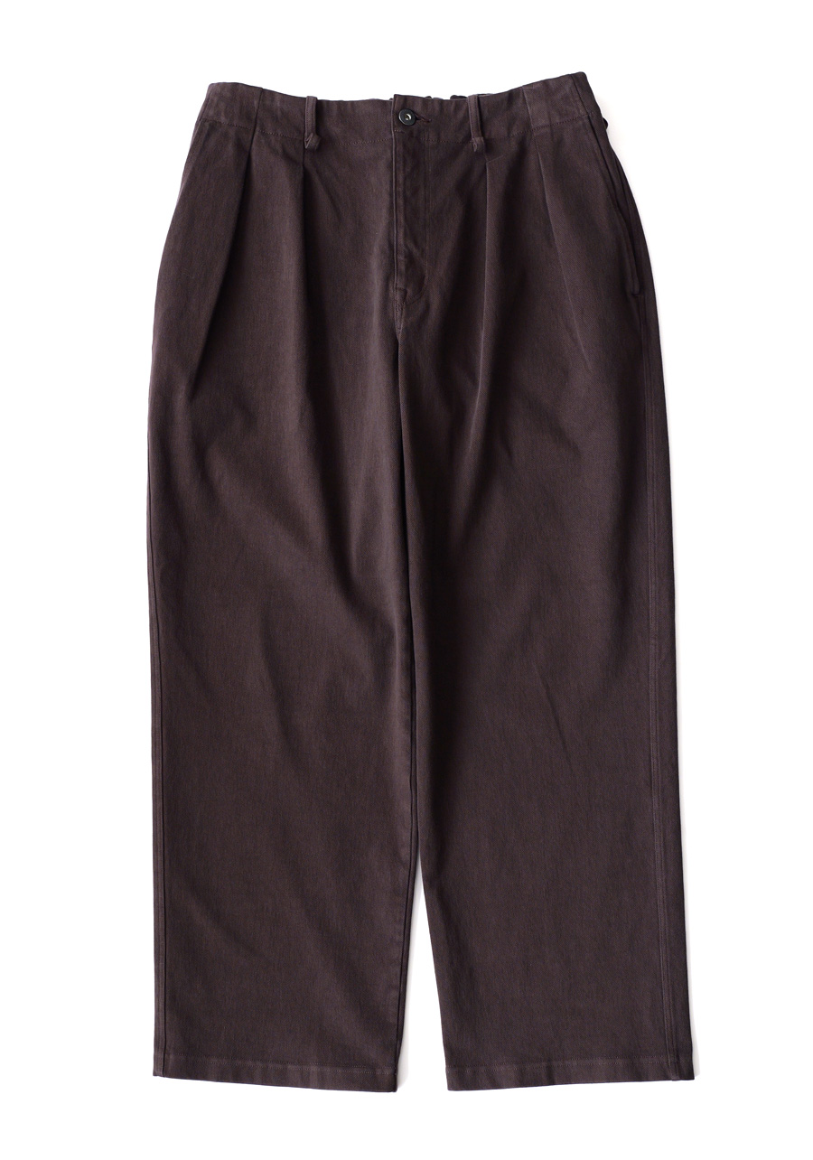 CURLY - KNIT DENIM 2 TUCK EZ WIDE PANTS - Choco