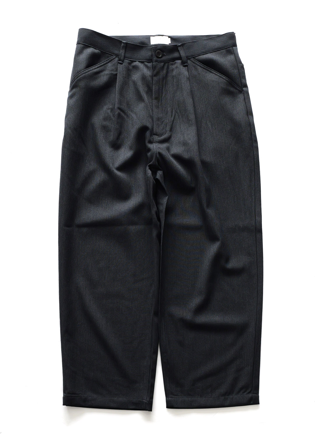 STILL BY HAND - Wool Serge Wide Straight Pants - Charcoal