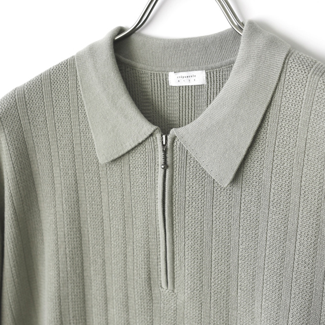 トップス crepuscule rib pattern half zip polo crepuscule / Rib Pattern Half Zip Polo – CASDAY / キャスデイ