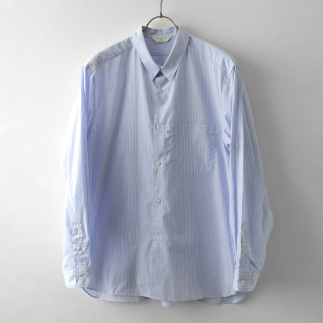STILL BY HAND - Cotton Broad Regular Collar Shirt - Blue Stripe