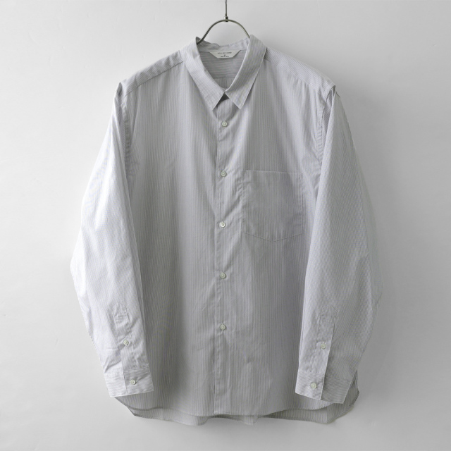 STILL BY HAND - Cotton Broad Regular Collar Shirt - Gray Stripe
