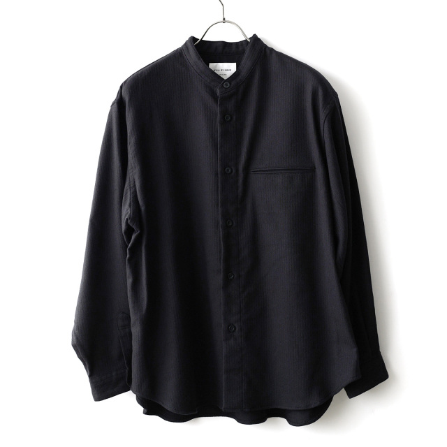STILL BY HAND - Cotton Pique Band Collar Shirts - Black