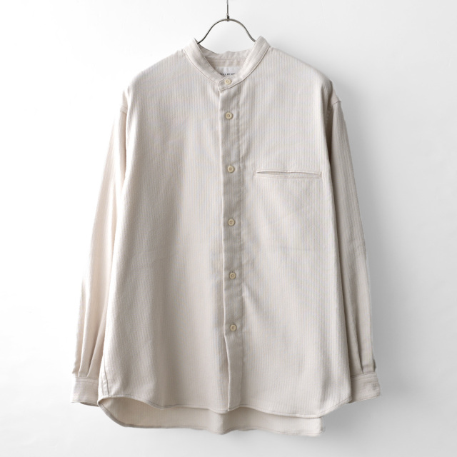 STILL BY HAND - Cotton Pique Band Collar Shirts - Ecru