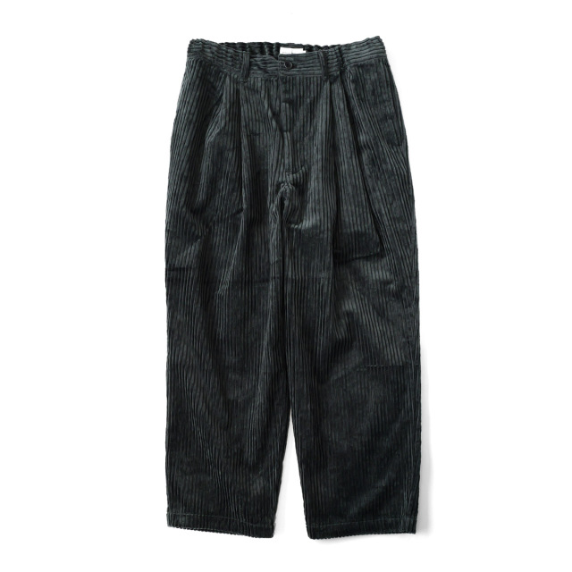 STILL BY HAND -  3.5W Corduroy 2Tuck Pants - Blue Charcoal