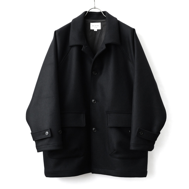 STILL BY HAND - Melton Wool Raglan Coat - Black