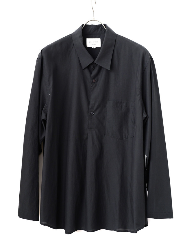 STILL BY HAND -  Cupro Mixed Pullover Shirt - Ink Black